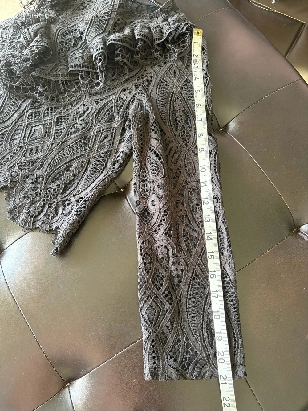 ZARA Gothic Black Guipure Lace Ruffle Neckline Long Sleeve Blouse XS